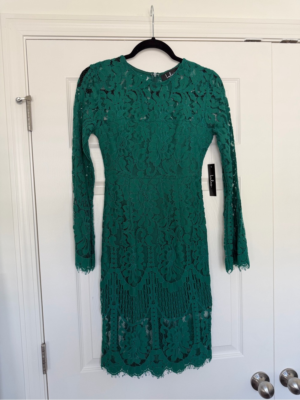 Lulu's Emerald Green Lace Long-Sleeve Sheath Dress NWT